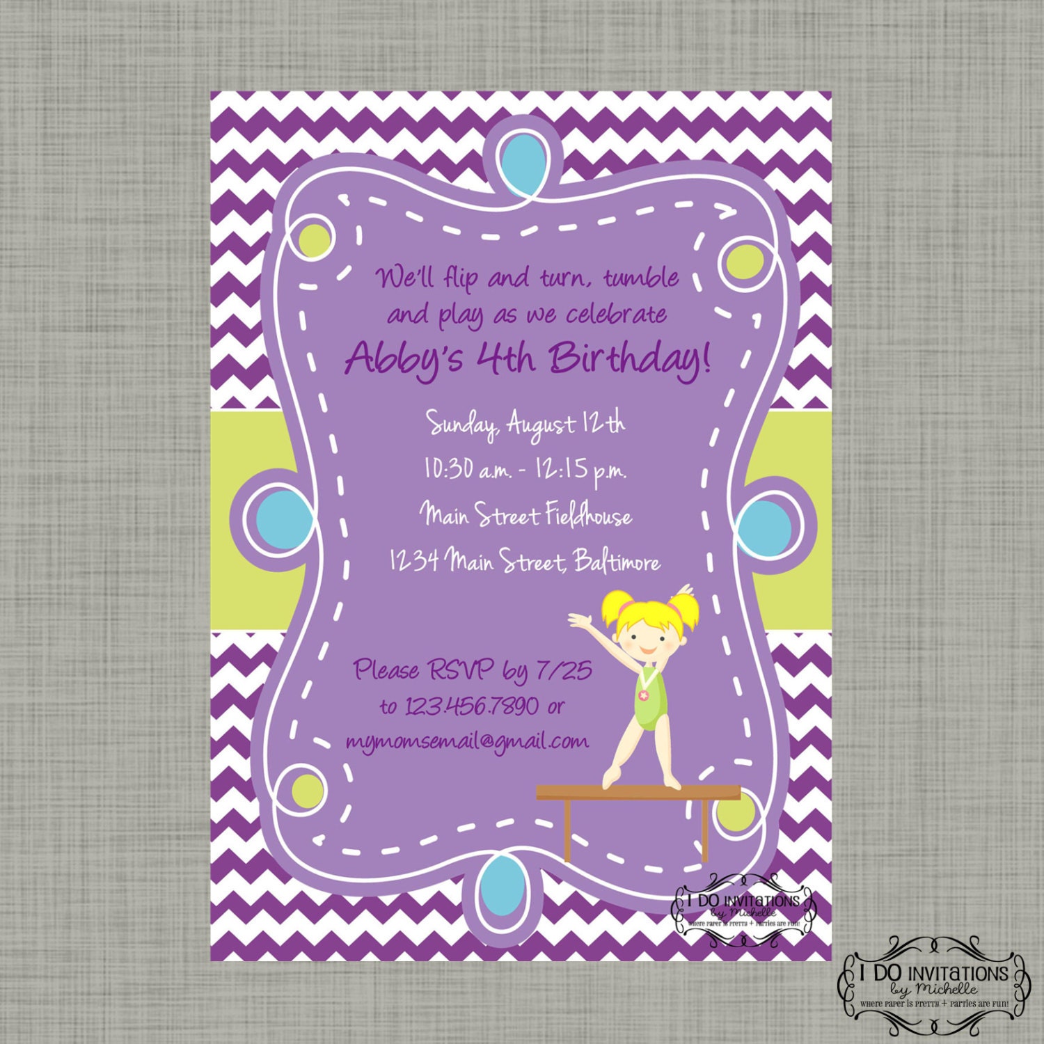 Gymnastics Birthday Party Invitation - Digital File Il_570xn