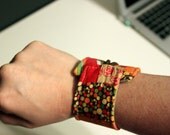 Asymmetrical Patchwork Fabric Cuff Bracelet-Gypsy Carnival Prints