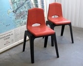 Pair of Orange and Black Plastic Child's Stacking Chairs, 1970's