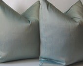 HOLD - Hardin Set of Two - Aqua Silk  - 16 inch -  Decorative Pillow Covers - Turquoise - Gold - iridescent - aqua - ready to ship