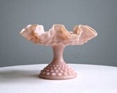 Pink Hobnail Milk Glass Footed Compote by Fenton, 1950s Rose Pastel