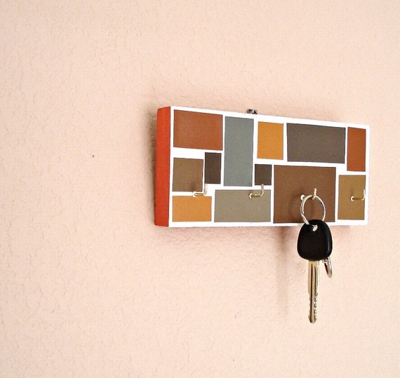 Key Hanger in a Brown & Orange Mosaic Pattern - For the man in your life