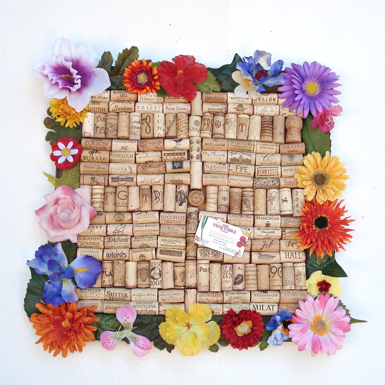 Wine cork bulletin board - Spring flower border - by Lolailo