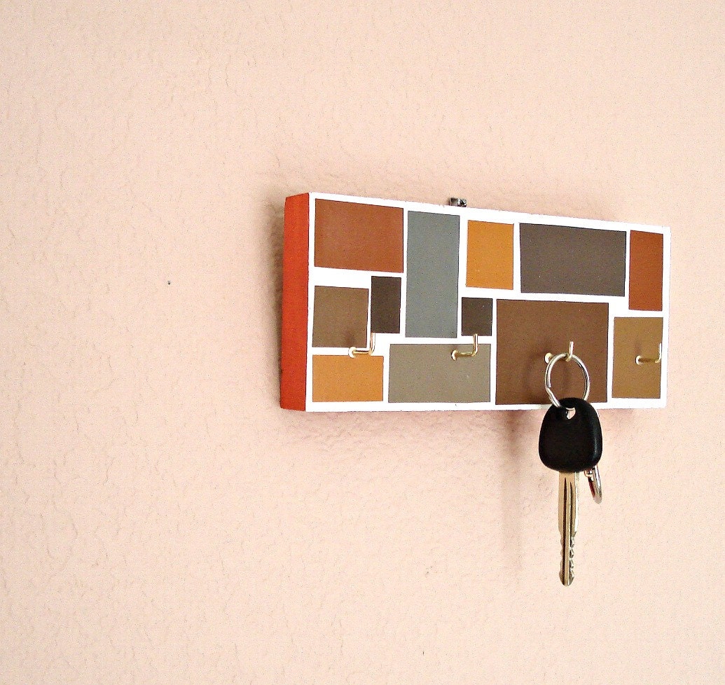 Key Hanger in a Brown & Orange Mosaic Pattern - For the man in your life