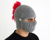 Crocheted Knight Helmet Hat Crochet Slouch Mens Red Convertible Beanie Hat Handmade Winter Men Snowboard Ski Hat unisex