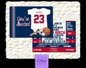 50 printed Any Team Colors Jersey Onesie/ Ticket Custom Invitations with envelopes