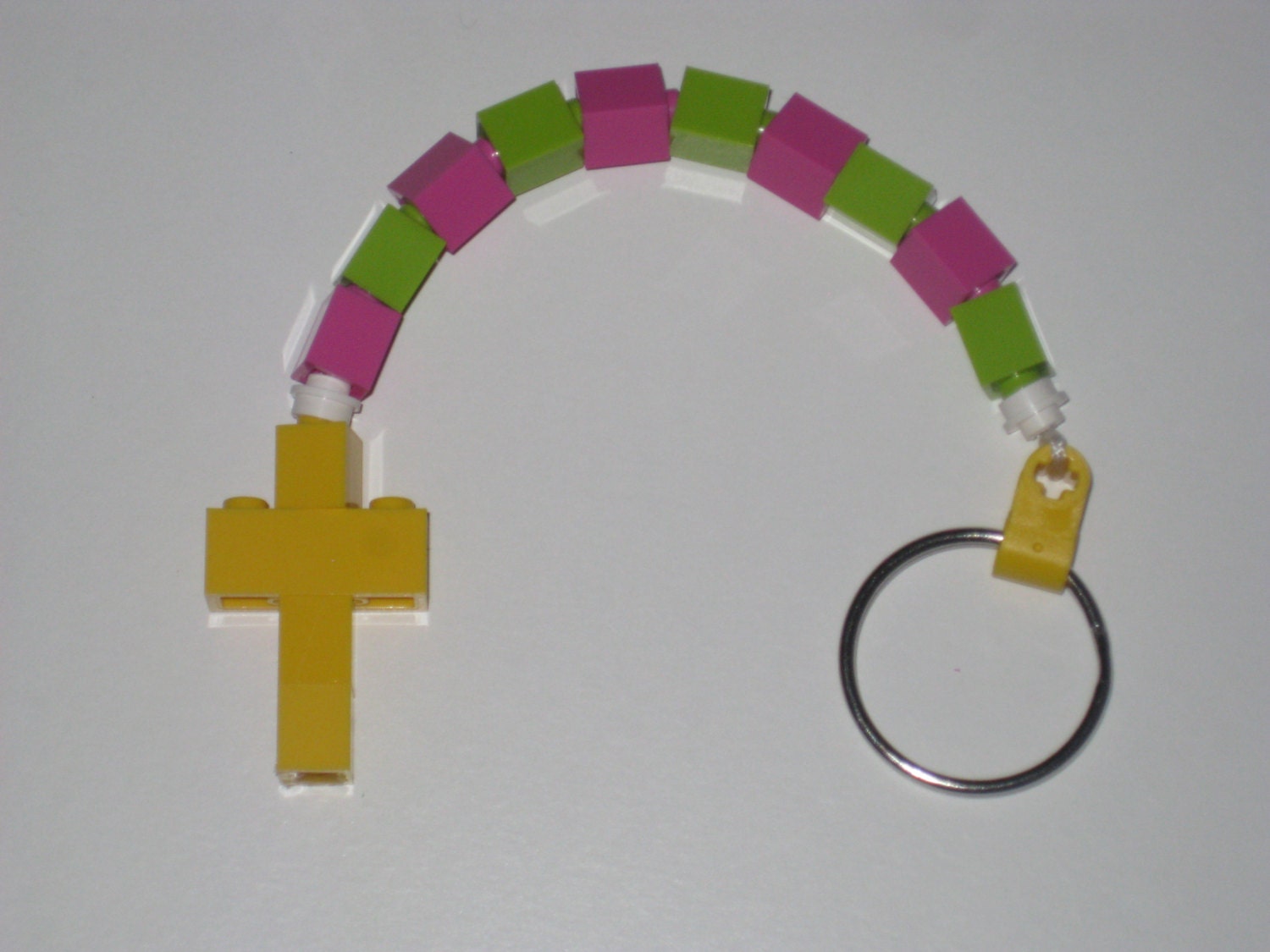 Catholic Chaplet in Pink, Green & Yellow Girls Keychain or Backpack Accessory