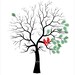 Wedding Guest Book Alternative Tree with Love Birds, Wedding Fingerprint Signature Tree, Personalized in red black, guestbook tree,16x20