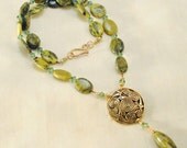 Vintage Irish Pin made with Semi Precious Stones and Genuine Connemara Marble Drop
