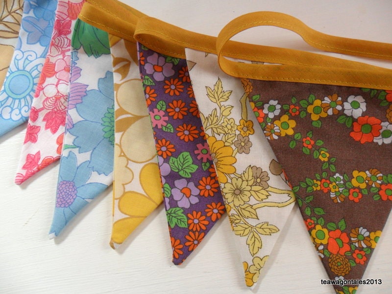Bunting - Banner - Garland in Vintage Sheet Florals - Party - Wedding - Tea Party