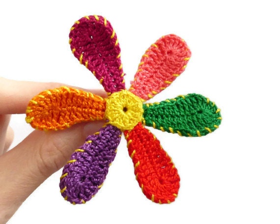 Rainbow Brooch Crochet Flower Pin