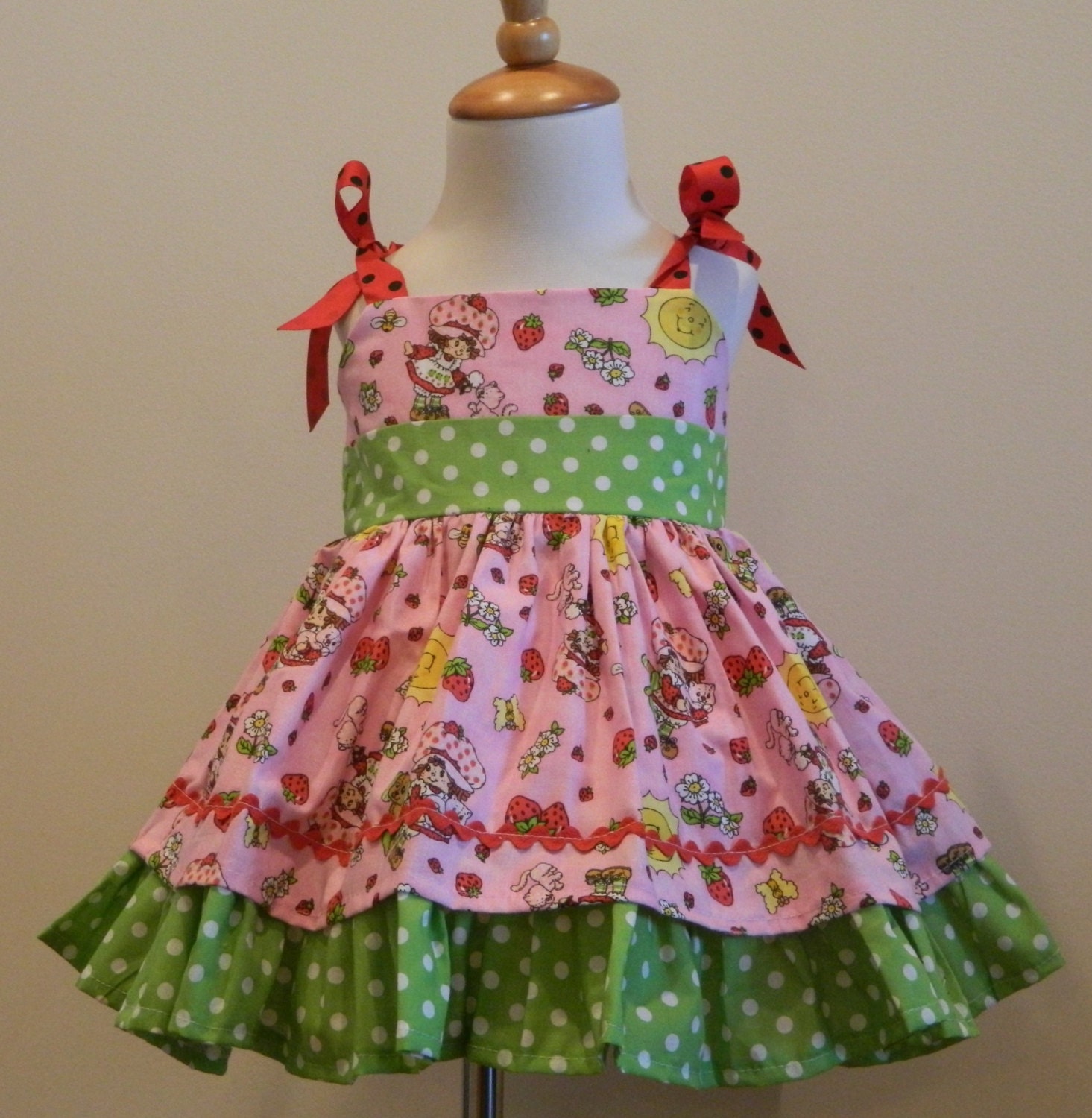 Girls Pink and Green Strawberry Shortcake Jumper Dress
