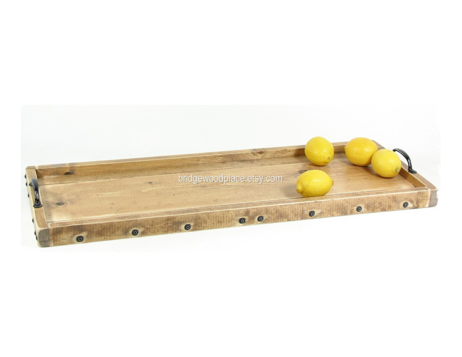 Coffee Table Tray Wooden Buffet Table Tray Wood Long Narrow Ottoman Serving Tray with Handles