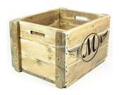 Monogrammed Wood Crate Personalized Wooden Box with Custom Wood Burned Monogram Design