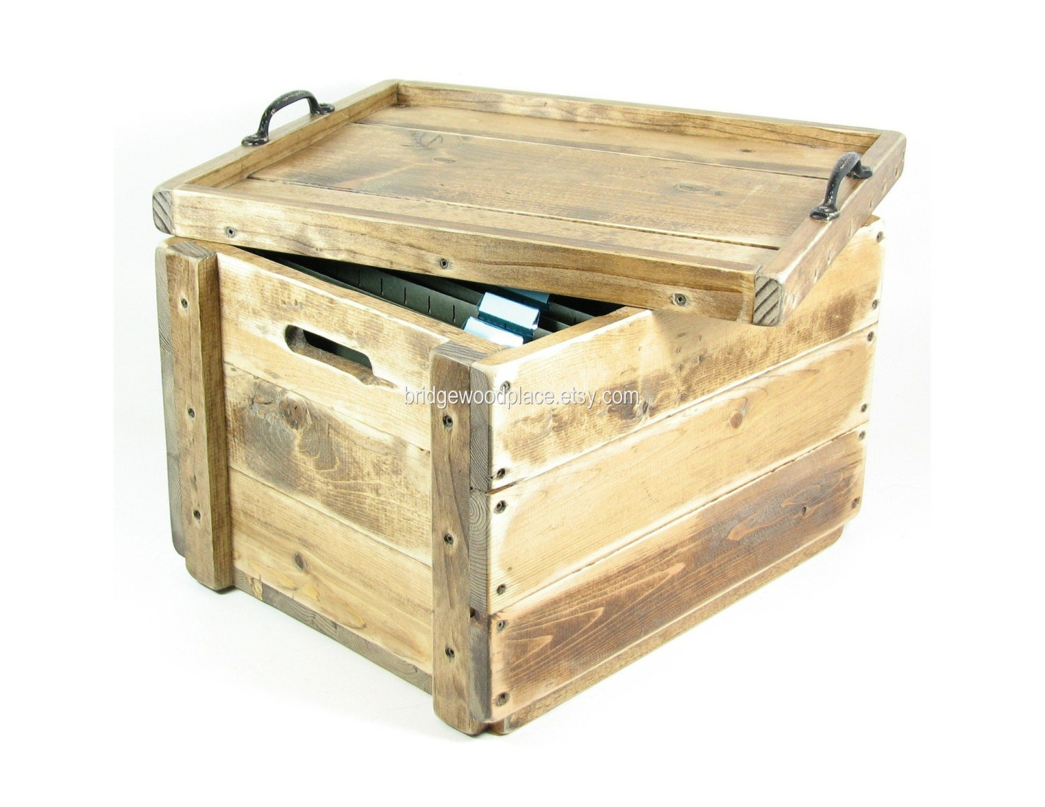 Wood File Crate Table Wooden File Storage & Organization Reversible Lid Serving Tray Custom Wood Burning Monogram Available