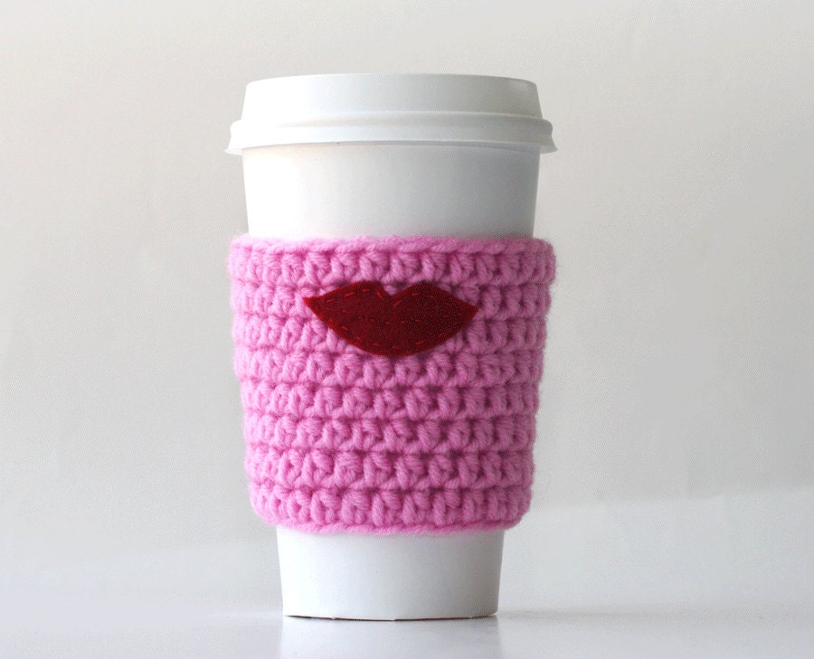 Lipstick  cup cozy pink to go coffee cup sleeve - customizable - personalized  - spring - hers