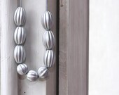 Silver grey necklace - geometric necklace - matte silver colored oval and melon beaded necklace - minimalist jewelry