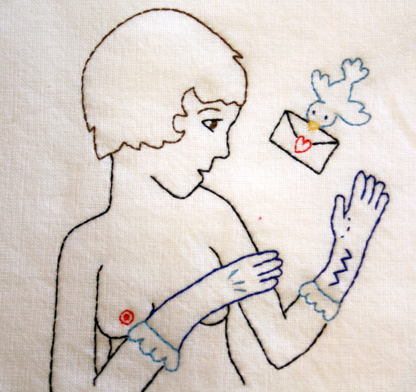 Flapper Lady with Valentine - Mature - Hand Embroidered Tidy Cloth