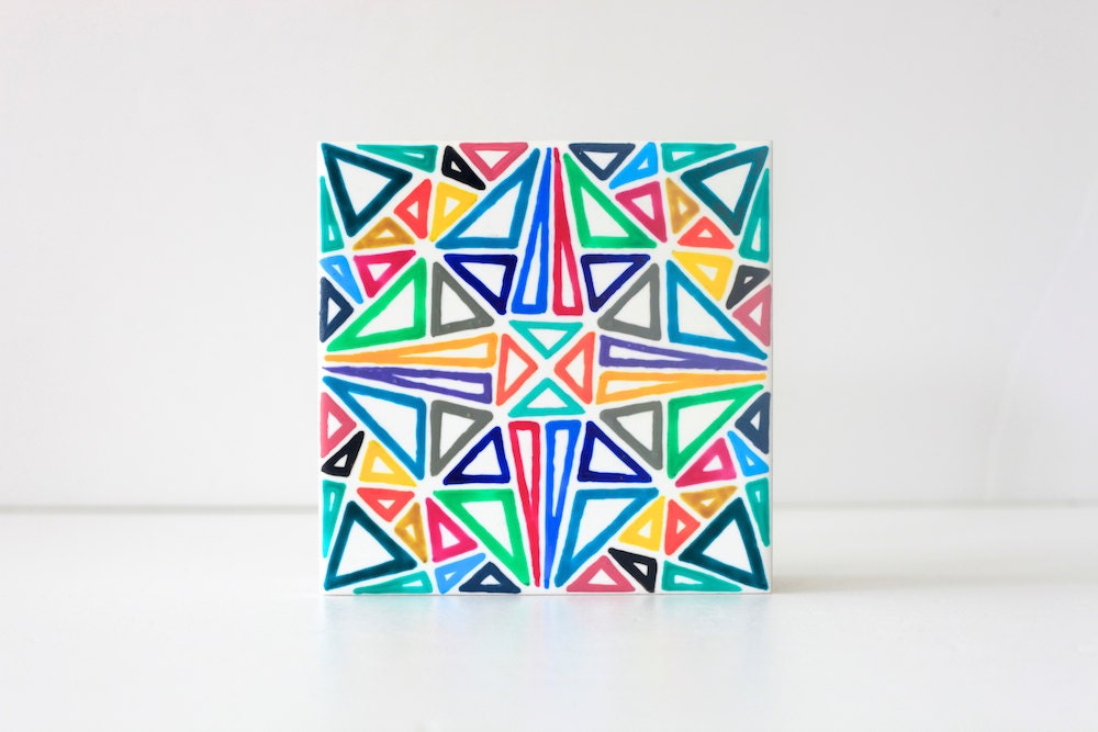 Hand Painted Art Tile . Coaster - Kaleidoscope . B91