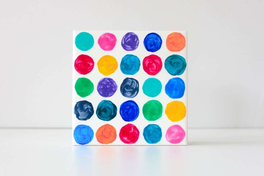 Hand Painted Art Tile . Wall Tiles . Coasters - Polka Dot Dot . B57