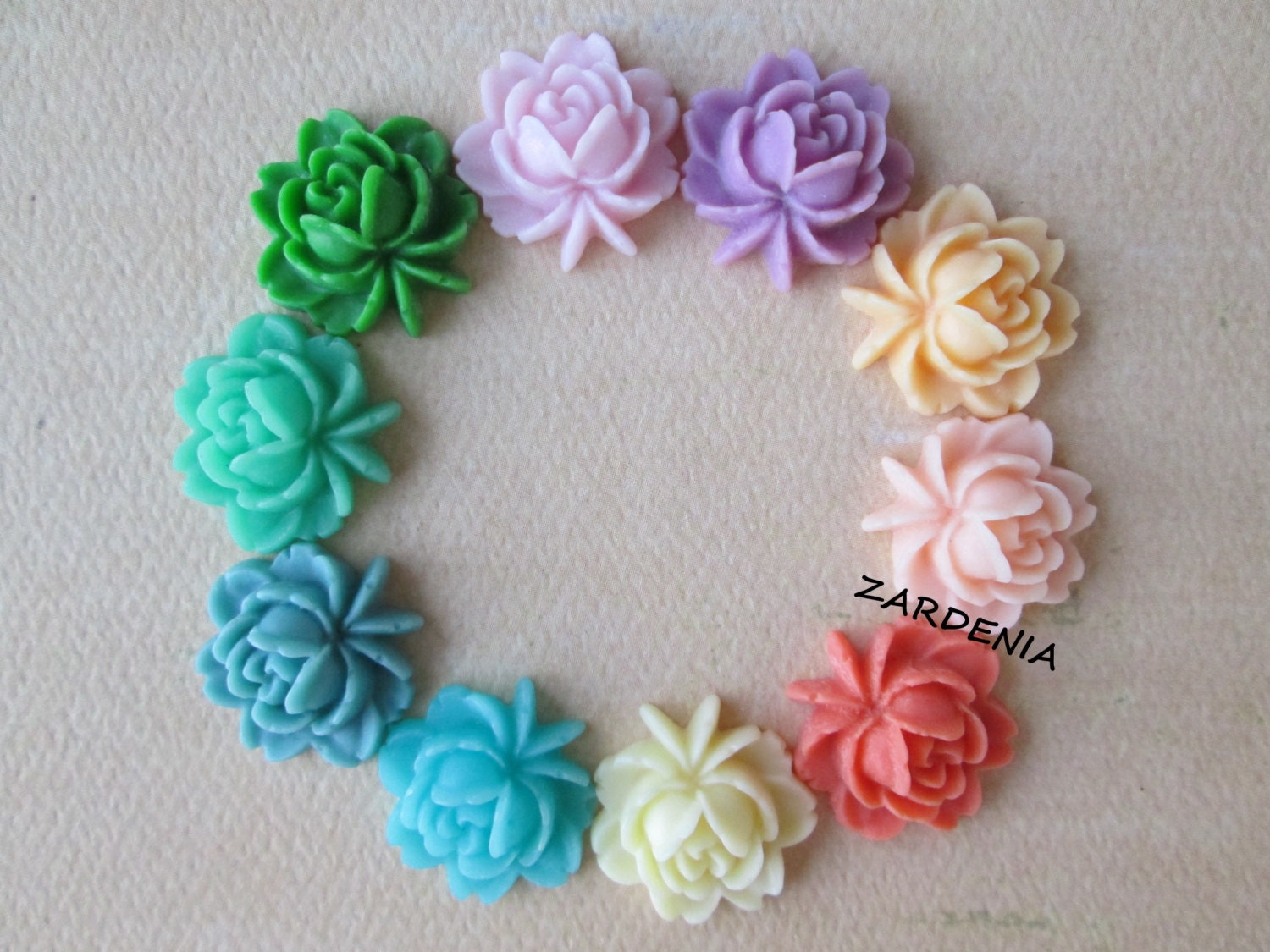 10PCS - Rose Flower Cabochons - Resin - Mixed Colors - 17x18mm