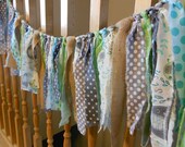 Elephant Fabric Rag Tie Garland Burlap/ Fabric Photography Backdrop/ Baby Shower/Birthday Banner /Shabby Chic / Nursery/Aqua Gray Green