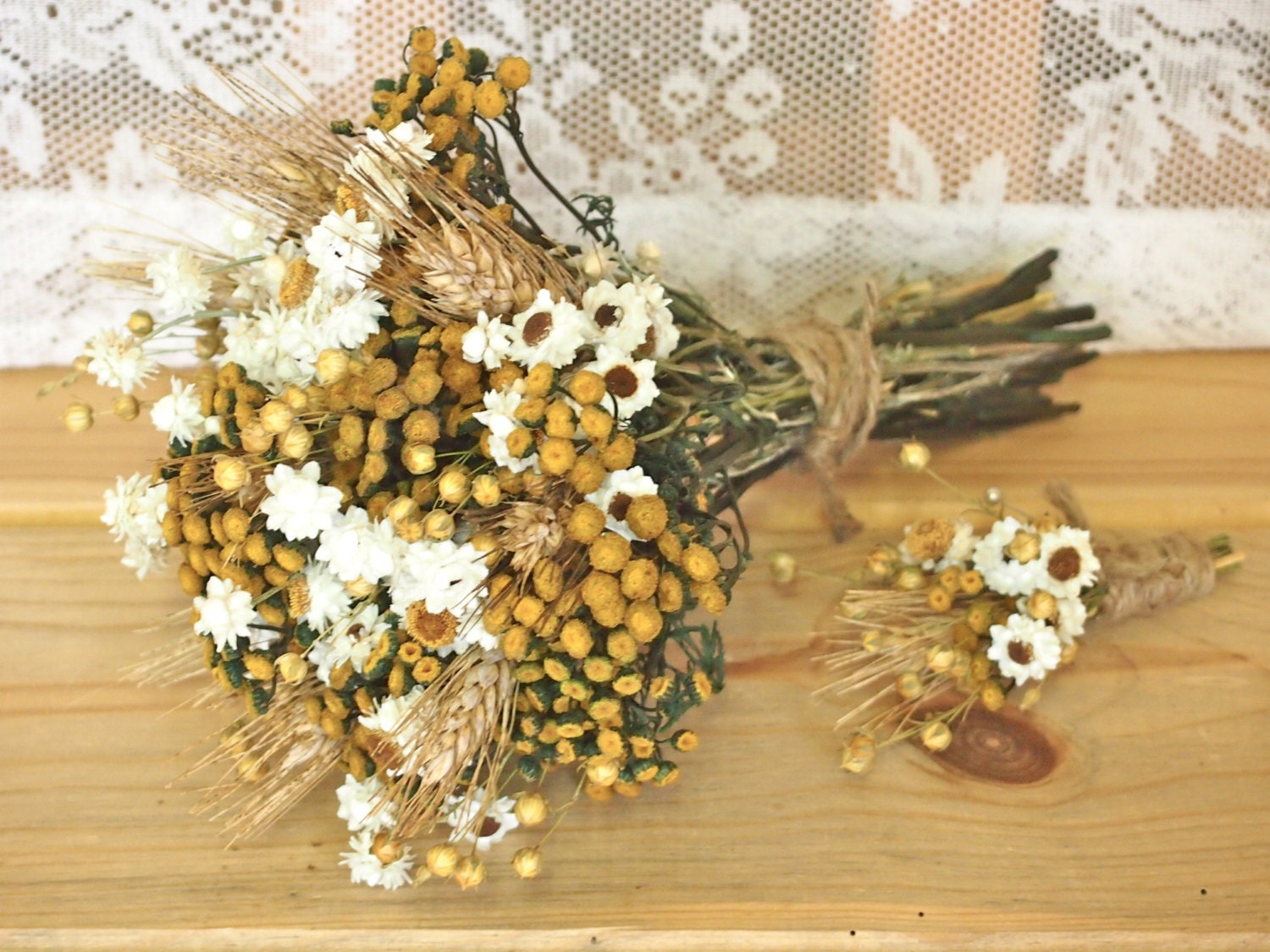 Hippie CHIC WEDDING Bouquet and Boutonniere - Dried Flowers are Perfect for Rustic Weddings