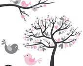 Love Birds in Grey and Pink - Digital Clip Art