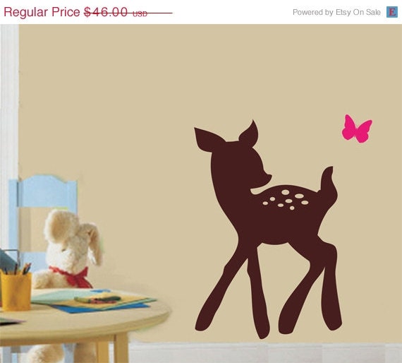 SALE 10% OFF Childrens Wall Decal Deer Butterfly LARGE