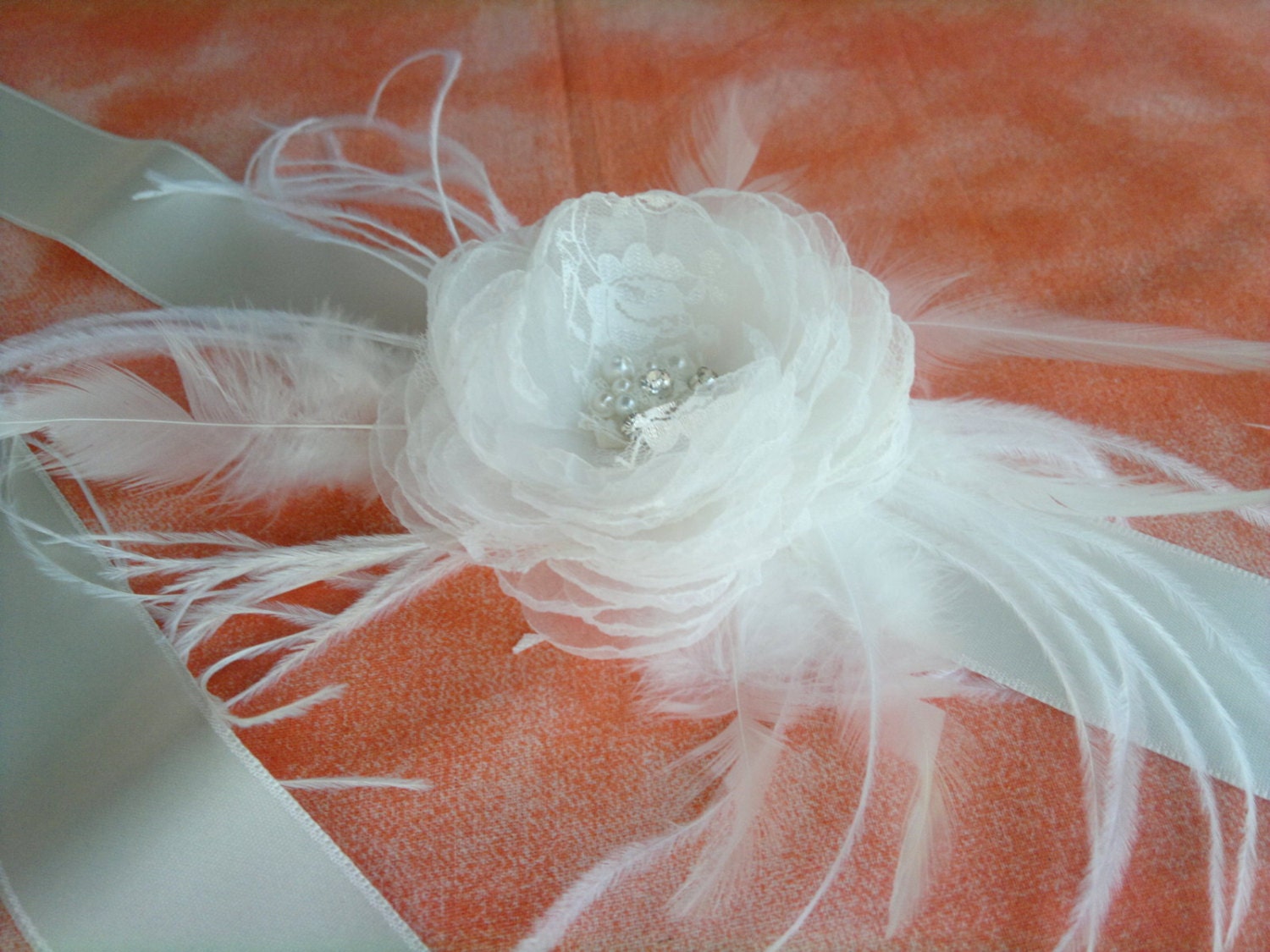 Handcrafted Paradise Fabric Flower  Wedding Dress Ivory Bridal Sash Belt
