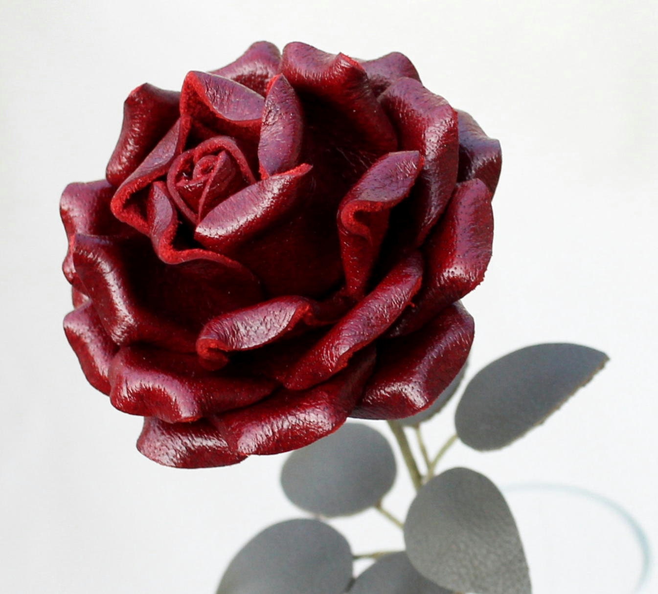 Buy 3rd anniversary gifts - Crimson Red Leather Rose, Wedding/ 3rd Anniversary Gift Long Stem Flower Valentine's Day