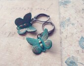Verdigris Butterfly Earrings - Butterfly Charm Earrings Butterfly Earrings Woodland Wedding Earrings Cute Elegant Romantic Whimsical Dreamy