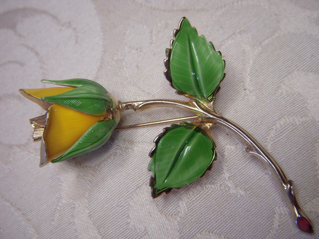 Lot of 2 Beautiful Signed SANDOR Enamel ROSE Flower Brooches Pins