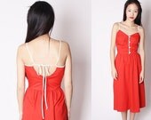 70s Red Nautical Sailor Dress / 70s Sailor Dress / 70s Dresses / Red Dress / Sweetheart Neckilne / Vintage Sundress / 1931