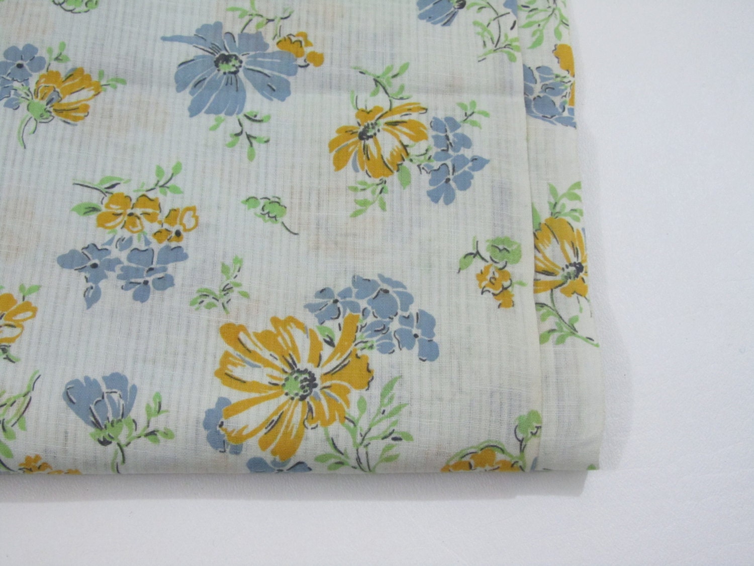 1930s 1940s Dress Fabric Floral Stripe Cotton