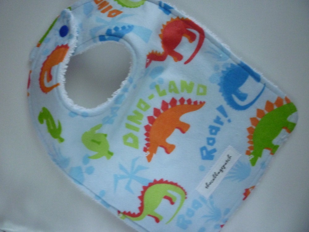 Personalised baby bib adjustable reversible Dinosaurs