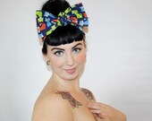 Bow style, Vintage Inspired Head Scarf, Neon Foxes, Rockabilly, Retro