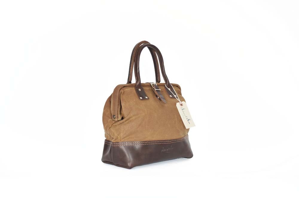 Alfie tan waxed canvas & dark brown leather bag