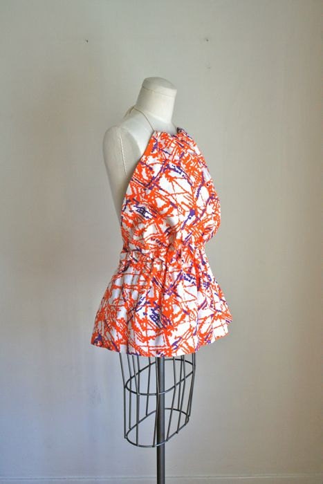 vintage 60s halter top - SPLATTER abstract art print top / S-M