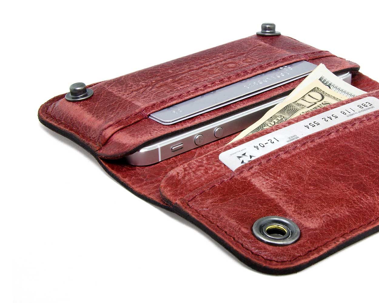 RETROMODERN aged leather iPhone wallet - - CLARET