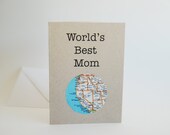 World's Best Mom - Upcycled Map Card - Custom City, State, or Country -  Mother's Day, Birthday, Thank You