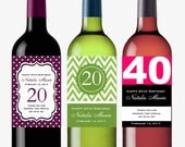 personalized BIRTHDAY PARTY wine bottle labels favors - 16th 20th 30th 40th 50th