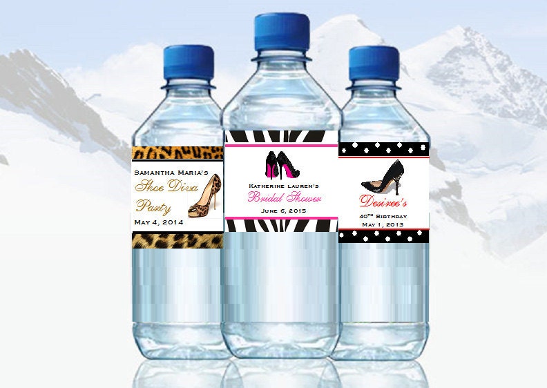 Stiletto High Heel Shoe Water Bottle Label Favors - zebra leopard hot pink tiffany blue