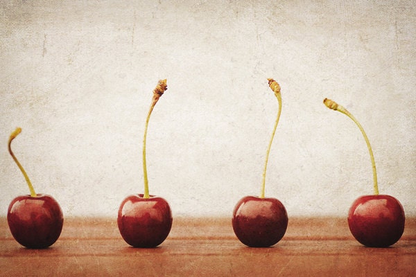 Cherry photograph kitchen art - fine art photography print - kitchen decor cherries red vibrant texture