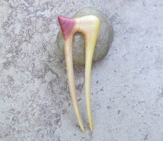 Adorable Cedar Wood Two Prong Hair Fork - Great Gift Item - 5 1/4"(13cm) - 918