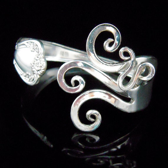 Vintage Jewelry Silver Fork Bracelet in Original Fancy Design Number Seven