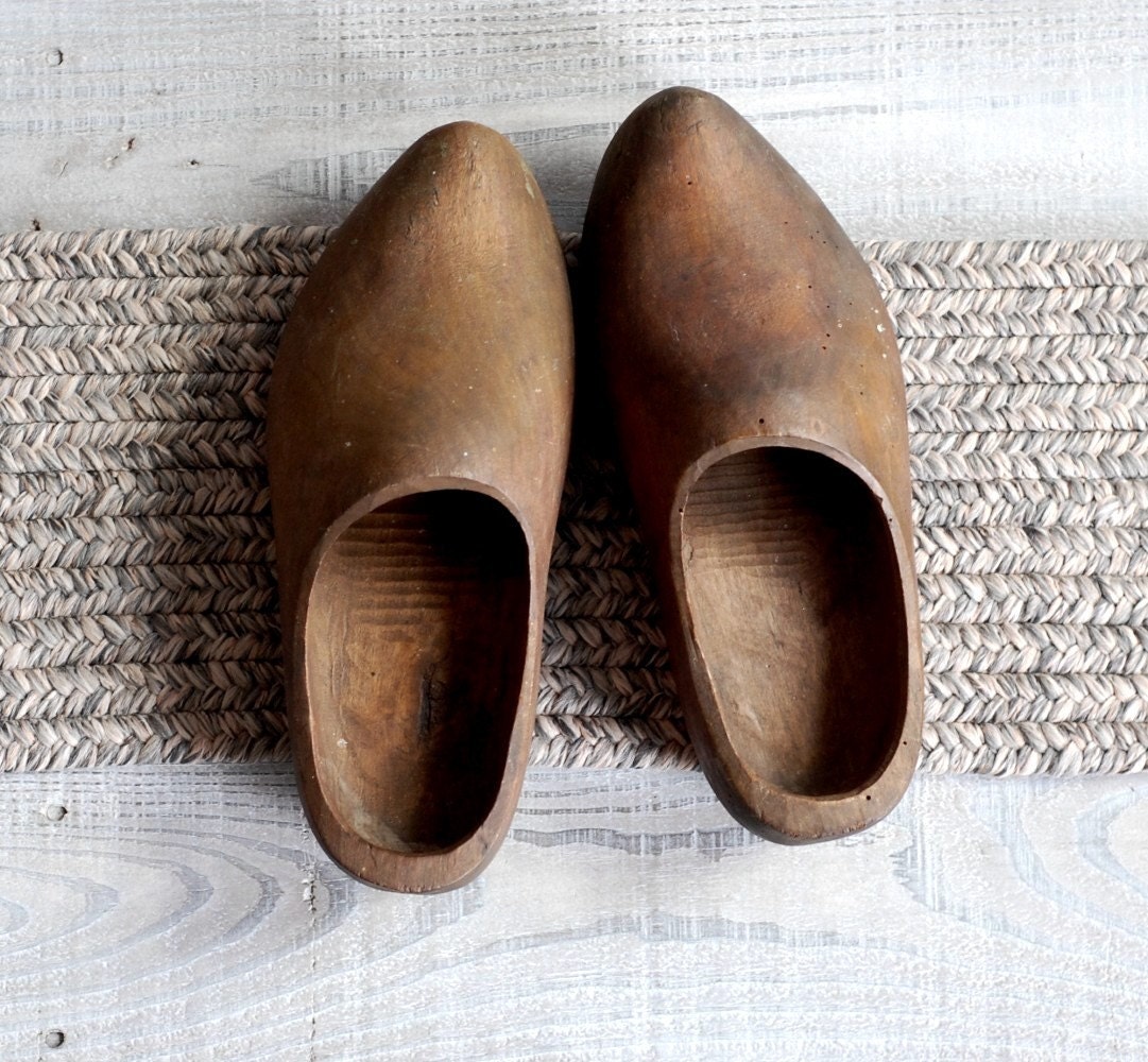 Antique Wood Dutch Shoes / Vintage Hand Carved Wooden Clogs - reclaimer