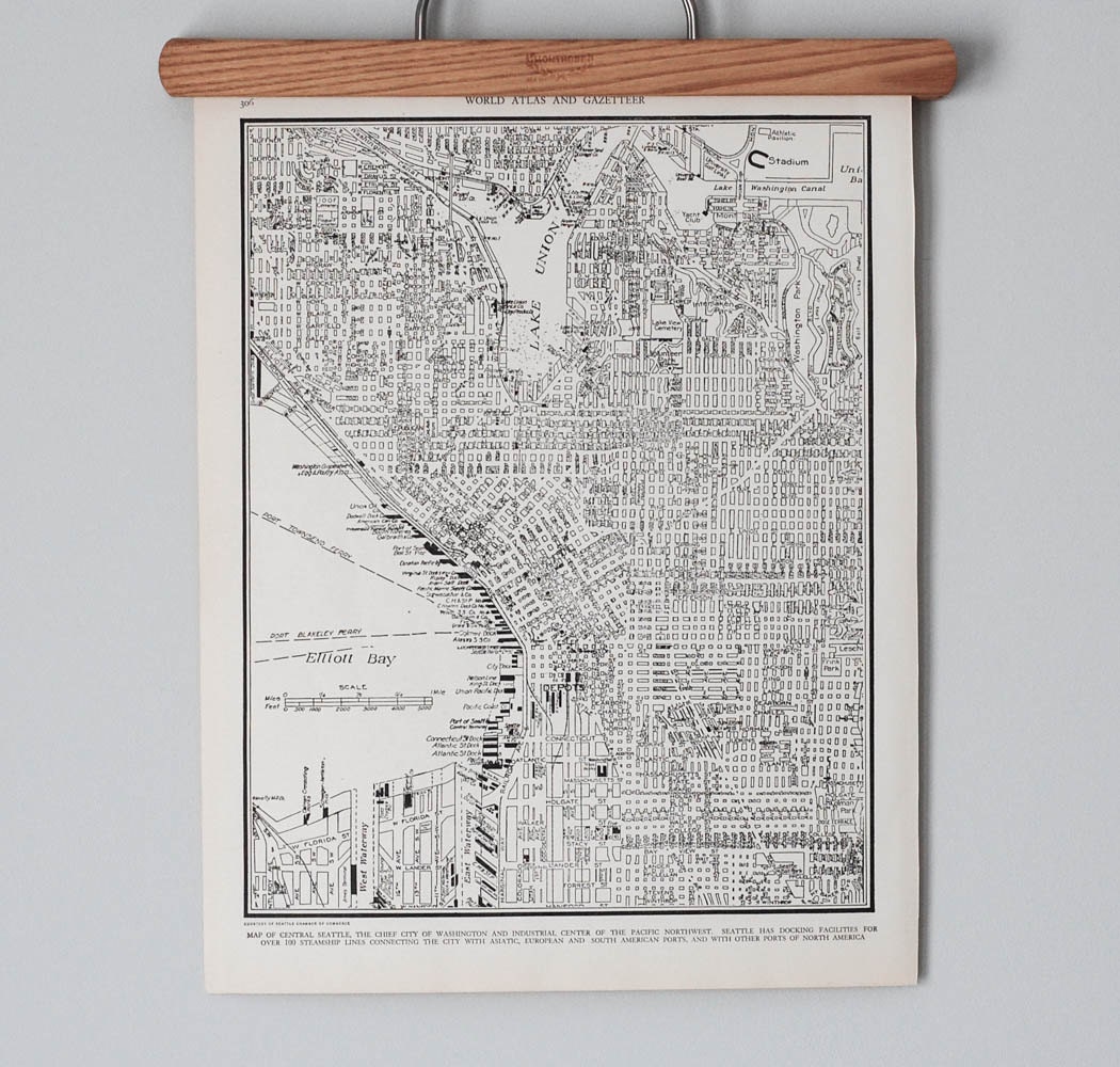 1930s Seattle, Washington Antique City Map