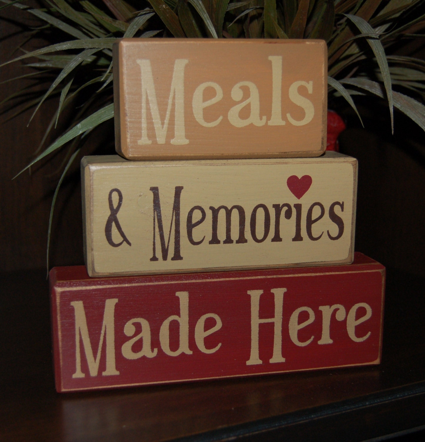 Meals And Memories Made Here Wood Sign Shelf Blocks Primitive Kitchen Decor