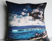 decorative cushion, beach pillow,  BEACH SCENE  organic cotton, cushion cover, pillow, 16x16 cushion 40cm pillow